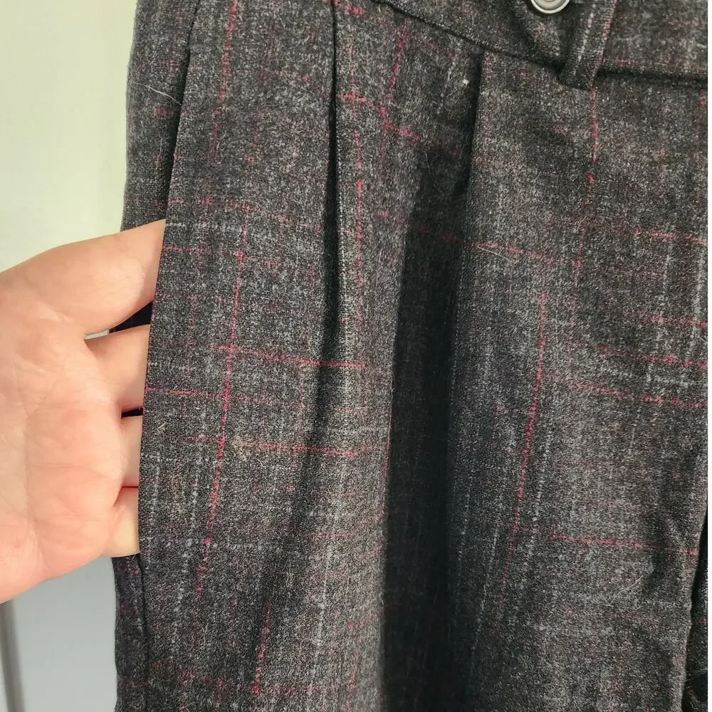 Frank Stella Mens Pure Wool Gray Cuff Hem Straight Leg Striped Plaid Pants 30
